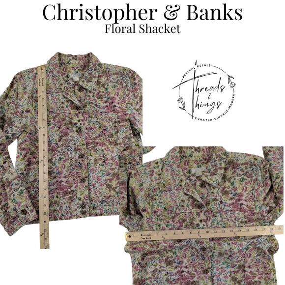 Christopher & Banks Top Women's Sm Floral Shacket Linen Cotton Maximalist Whimsy - Picture 9 of 12